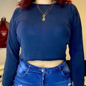 Blue cropped long sleeve shirt